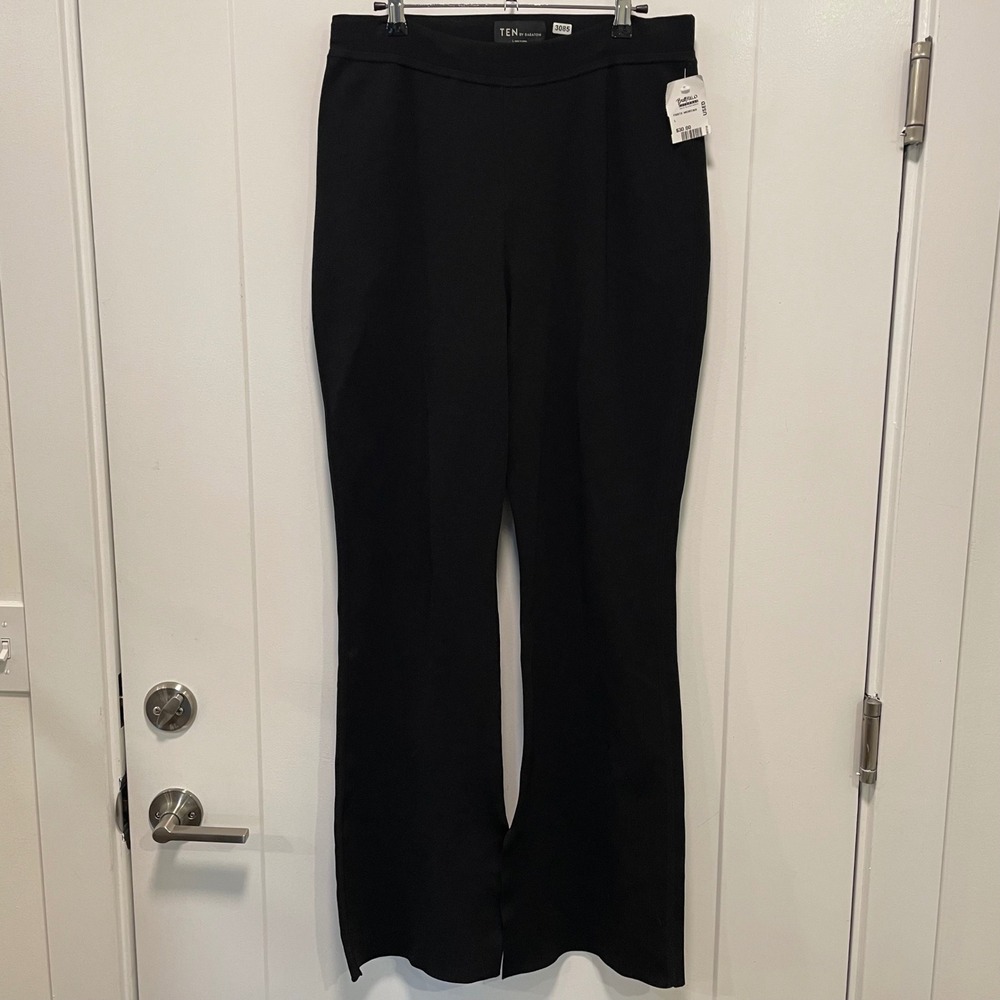 Babaton TEN Black Knit Flared Pants High Rise Stretch Trousers 12-06-33285-WI21